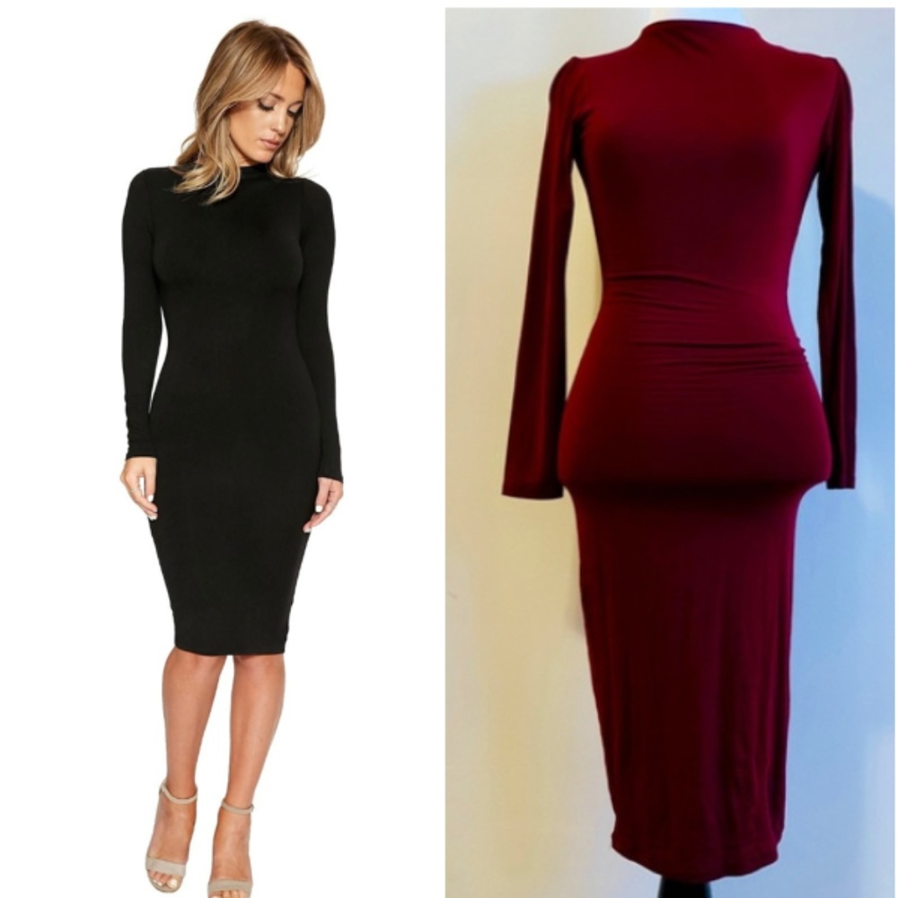 Naked Wardrobe Maroon Midi Dress - S